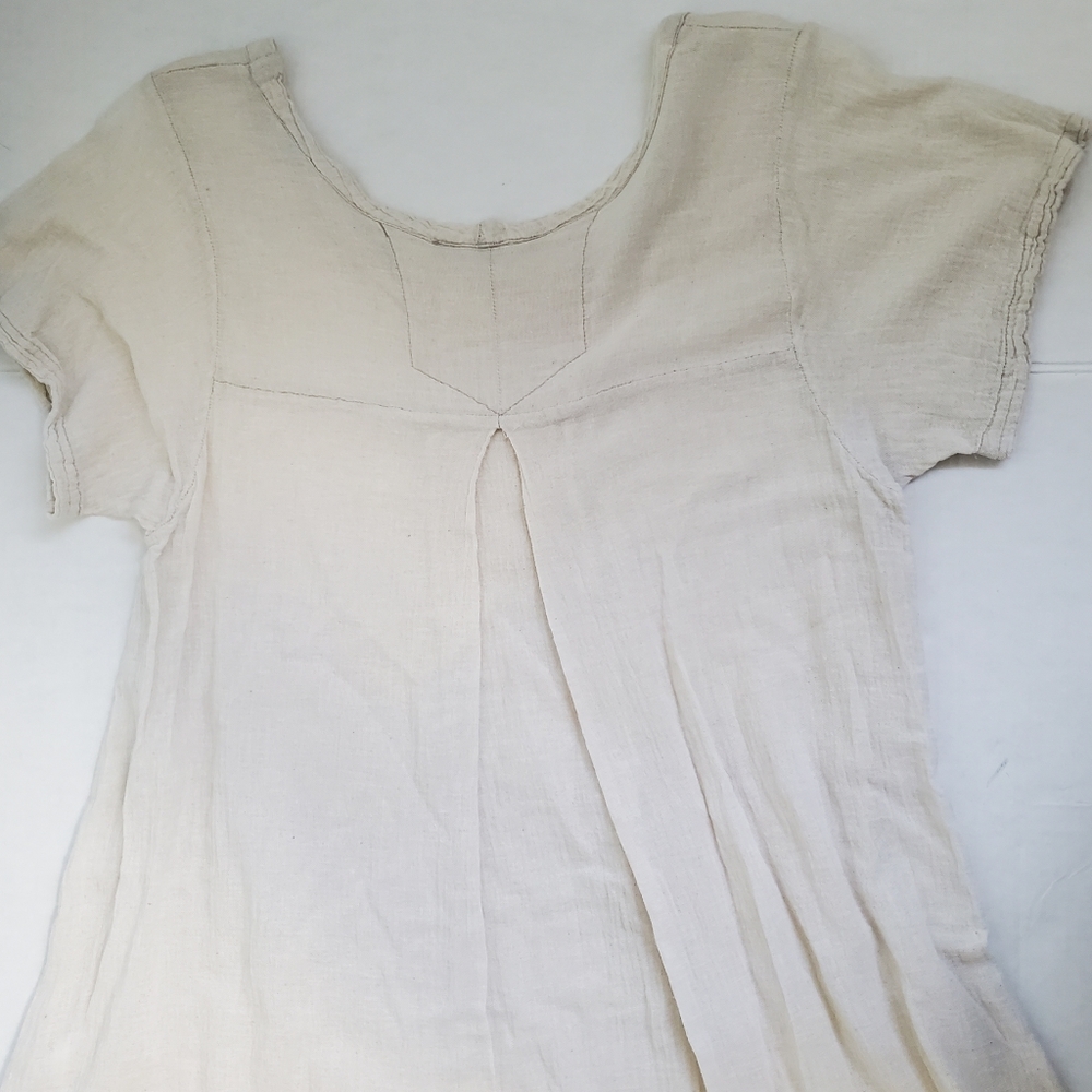 Honest Cotton Tuscan Top Short Sleeve Cream Beige OS S Long Back C 18 in L 31 in